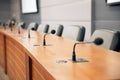 Close up the conference microphones on the meeting table or board room for speaker and workshop Royalty Free Stock Photo