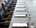 The boardroom table is set for a meeting Royalty Free Stock Photo