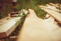 The boards lie on the grass Royalty Free Stock Photo