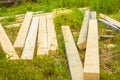 The boards lie on the grass Royalty Free Stock Photo