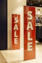 Boards sale in the mall during the discount season. Vertical