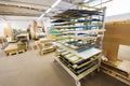 Boards storing at woodworking factory workshop Royalty Free Stock Photo