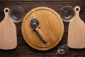 Boards and utensils for making pizza. top view Royalty Free Stock Photo