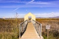 Boardwalk across marshland, Alviso Marina County Park, south San Francisco bay, San Jose, Santa Clara County, California