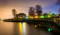 Boardwalk along the waterfront at night, in Havre de Grace Royalty Free Stock Photo