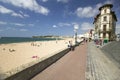 A boardwalk on the beach of St. Jean de Luz, on the Cote Basque, South West France, a typical fishing village in the