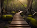 Boardwalk through the Carpathian birch forest Royalty Free Stock Photo