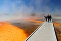 Yellowstone National Park, Midway Geyser Basin Boardwalk over Colorful Algae at Grand Prismatic Spring, Wyoming, USA
