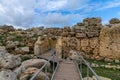 boardwalk leading into the neolithic temple ruins of Ggantija on Gozo Island in Malta