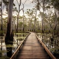 Boardwalk through Melaleuca  Made With Generative AI illustration Royalty Free Stock Photo