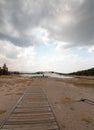 Boardwalk next to Tangled Creek and Black Warrior Springs leading into Hot Lake in Yellowstone National park in Wyoming USA Royalty Free Stock Photo