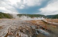 Boardwalk over Hot Cascades hot spring in the Lower Geyser Basin in Yellowstone National Park in Wyoming USA Royalty Free Stock Photo