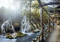 Boardwalk at Pearl Shoal Waterfall Jiuzhaigou, China Royalty Free Stock Photo