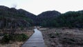 Boardwalk on the Preikestolen trail in Rogaland, Norway in autumn