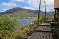 Boardwalk, Puerto Eden in Wellington Islands, fiords of southern Chile Royalty Free Stock Photo