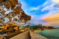 Boardwalk and shots at Kailua-Kona at sunset, on the Big Island, Hawaii, 2018. Royalty Free Stock Photo