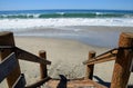 Boardwalk stairway to Main Beach in Laguna Beach, California.