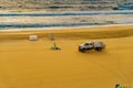 Boardwalk, Virginia Beach US - September 12, 2017 The sanitation workers clean the beach and take out the garbage on the truck