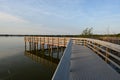 Boardwalk on West Lake in Everglades National Park, Florida at sunrise.