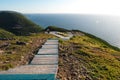 Boardwalk with wooden steps at Cabot Trail, Cape Breton Highlands National Park Royalty Free Stock Photo