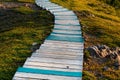 Boardwalk with wooden steps at Cabot Trail, Cape Breton Highlands National Park Royalty Free Stock Photo