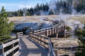 Boardwalks in the geyser basin area near Old Faithful in Yellowstone National Park