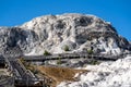 Boardwalks among the lower terraces of Mammoth Hot Springs termal area of Yellowstone National Park