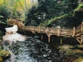 Bushkill Falls boardwalks with flowing water