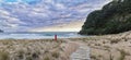 A boardwork on a sand dune at Onemana beach, Coromandel, New Zealand