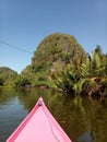Boat along the river Pute Rammang-ramang Royalty Free Stock Photo