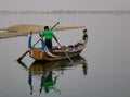 Boat on Amarapura lake at Ubein bridge Royalty Free Stock Photo