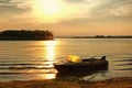 Boat on the Amur River at Sunset