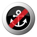 Boat anchor - ban round metal button, white icon