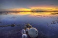 boat anchor buoy with sunrise background