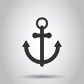 Boat anchor icon in flat style. Vessel hook vector illustration on white isolated background. Ship equipment business concept Royalty Free Stock Photo