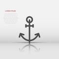 Boat anchor icon in flat style. Vessel hook vector illustration on white isolated background. Ship equipment business concept Royalty Free Stock Photo