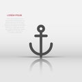 Boat anchor icon in flat style. Vessel hook vector illustration on white isolated background. Ship equipment business concept Royalty Free Stock Photo