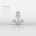 Boat anchor icon in flat style. Vessel hook vector illustration on white isolated background. Ship equipment business concept Royalty Free Stock Photo