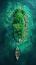 Boat anchored near small tropical island Royalty Free Stock Photo