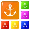 Boat archor icons set vector color