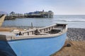 Boat ate the beach in Miraflores district in Lima