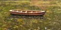 Boat in autumn park lake Royalty Free Stock Photo