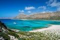 Boat on the Balos lagoon, Crete Greece Royalty Free Stock Photo