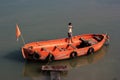 Boat on bank of Narmada, India.