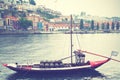 Boat with barrels of port wine Royalty Free Stock Photo