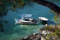 Boat in the bay of the Aliki beach, Thassos island, Greece Royalty Free Stock Photo