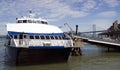 Ferry Boat in Dock and Bay Bridge San Francisco