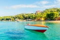 Boat at the bay with turquoise water, Mayreau island Saint Vincent and the Grenadines