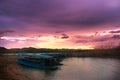 Boats berthing at sunset, twilight sky at National Park, Thailand