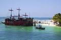 Boat and the beach in Cancun hotel area, Mexico Royalty Free Stock Photo